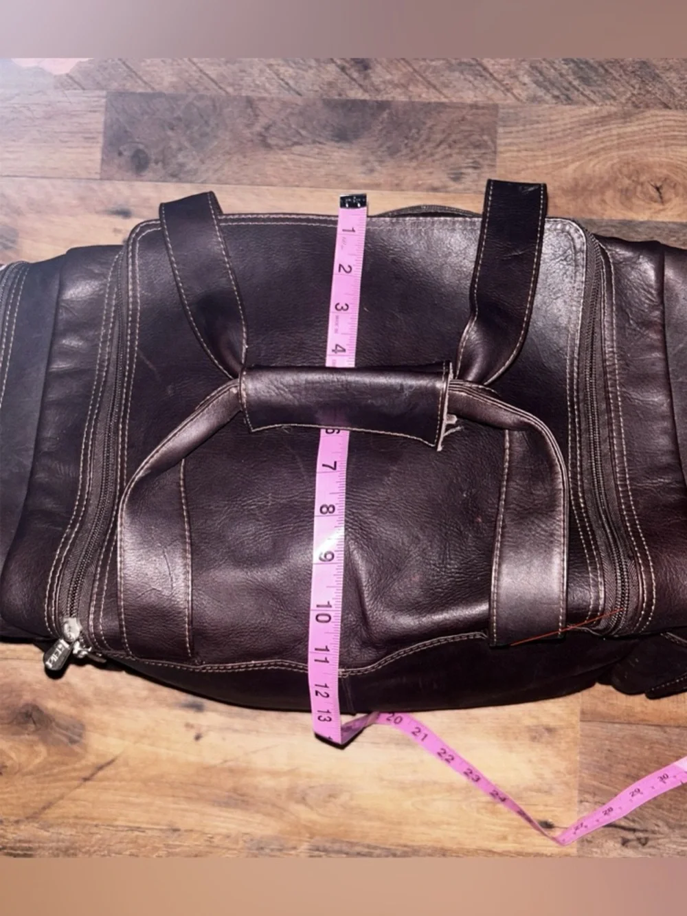 Piel Leather Travel Duffel Bag with Side Pockets Dark Brown Chocolate 19x11x10